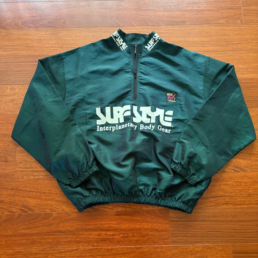 Vintage 90's Surf Style Daytona Beach Florida Windbreaker Green Iridescent OSFM